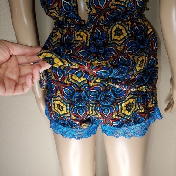 Love by Chesley blue yellow and brown mini romper - Picture 7 of 10